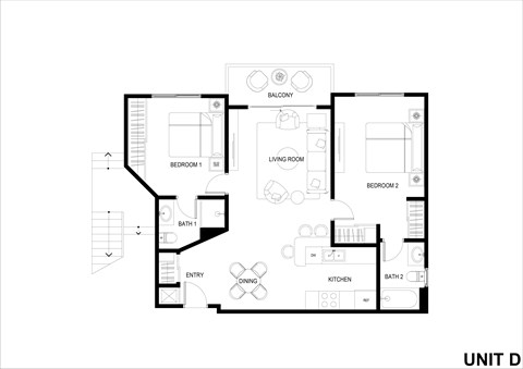 Floor plan for 2 beds, 2 baths, 911 sqft